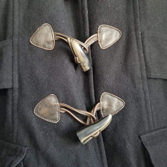 American Eagle Wool Leather Wooden Toggle SM PeaCoat Hooded Womens - Picture 4 of 11